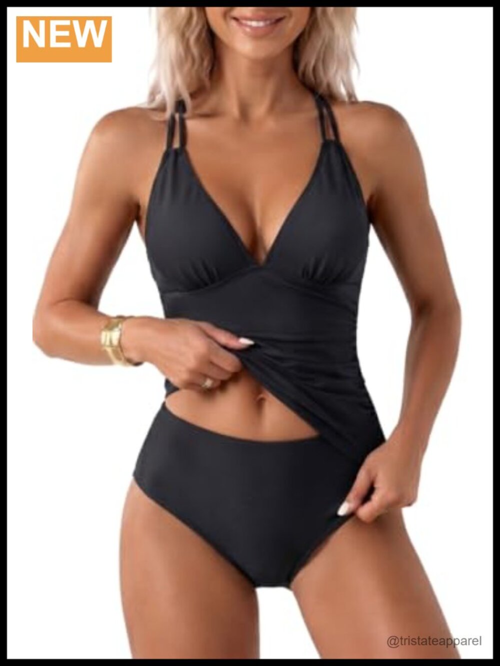 Halter Tankini Two Piece Bathing Suit Tummy Control V-Neck Swimwear